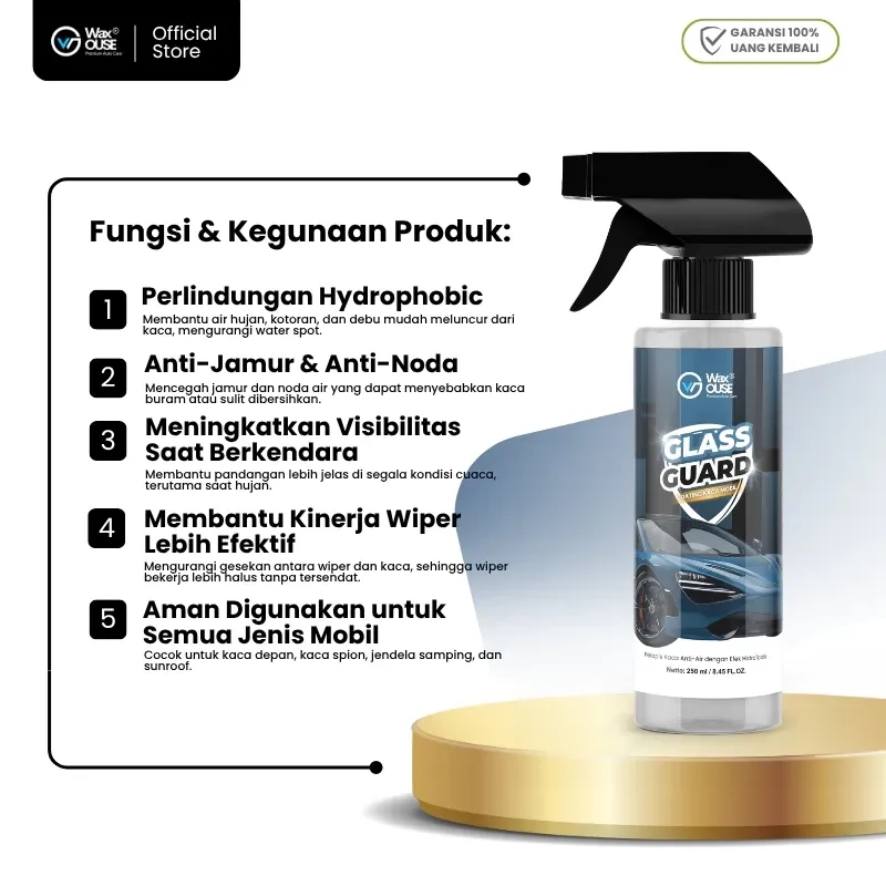 Waxouse Glass Guard Water Repellent Spray Cairan Pelapis Kaca Mobil Glass Coating Efek Daun Talas